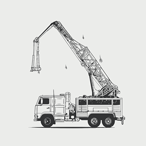 a flat, minimal, black and white, vector, outline only, bucket truck