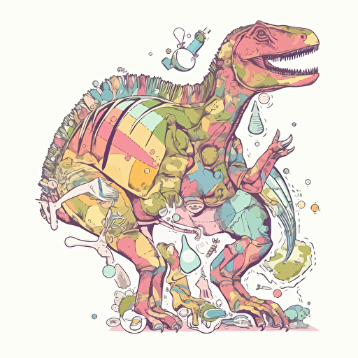Dinosaur , Sticker, Content, Pastel, Concept Art, Contour, Vector, White Background, Detailed