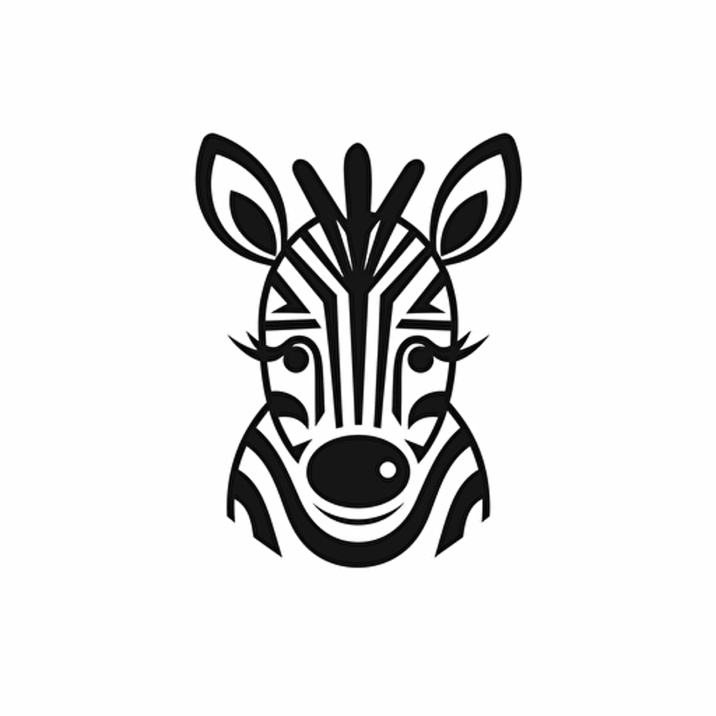 Zebra, vector illustration style, Black and white color, flat design, minimalist logo, minimalist icon, flat icon, adobe illustrator, cute, Simple