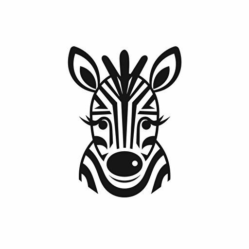 Zebra, vector illustration style, Black and white color, flat design, minimalist logo, minimalist icon, flat icon, adobe illustrator, cute, Simple