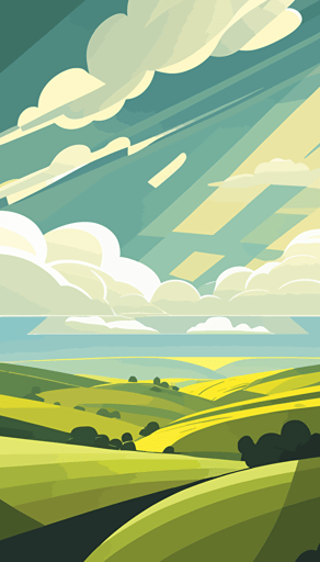 Vector Landscape Digital Art Sun Clouds Rolling hills Flat 2D 5K
