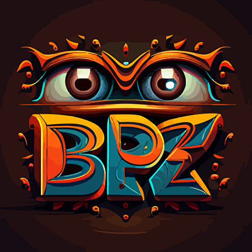 the letters BPZ with eyes and teeth, logo, logo design, ar 1:1, vector, stylized,
