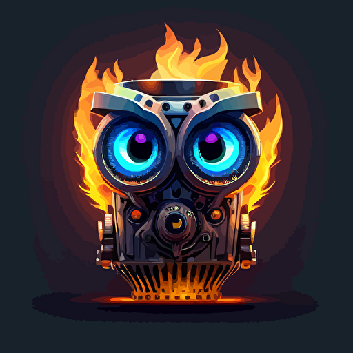 a piston vector, with eyes and fire animation, illustration, no background png