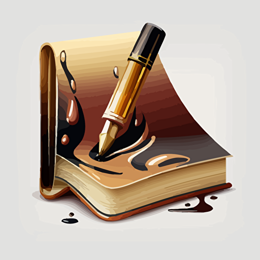 A fountain pen wrting in a book, vector icon, transparent background