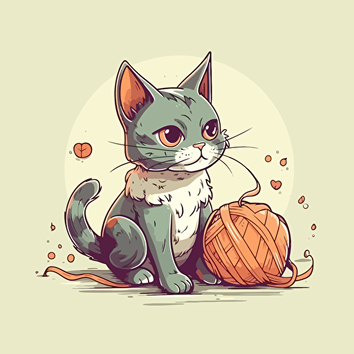 A playful cartoon cat with yarn, featuring a cute and mischievous cat playing with a ball of yarn, Artwork, vector illustration,