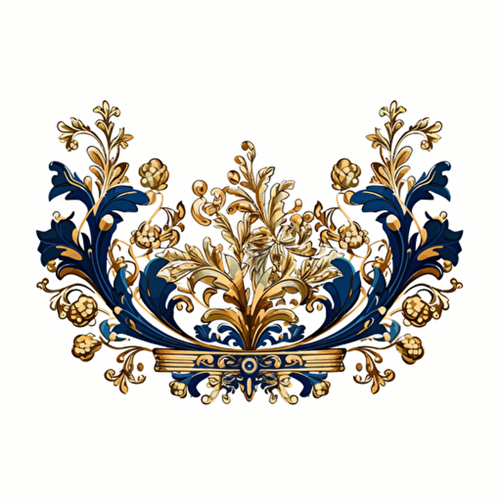 breathtaking crown,in the style of rococo whimsy, dark blue and light gold, pop inspo, florence harrison, sparklecore, transparent background, vector