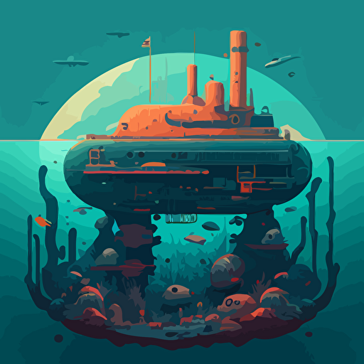 a submarine stronghold, vector style, colorfull