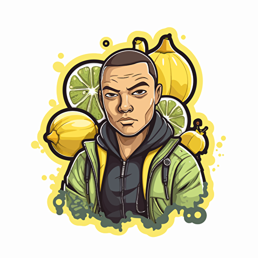 create a full lemon, animated, graffiti style, with a face, japanese, air freshner, vector, sticker style, grand theft auto V theme art no background