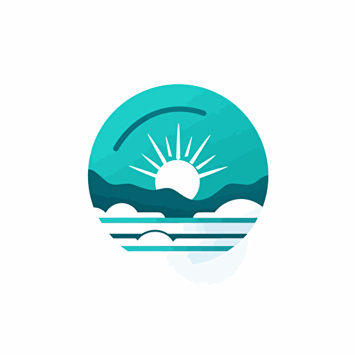 vector logo, sun, sea, minimalistic, white and turquoise colors