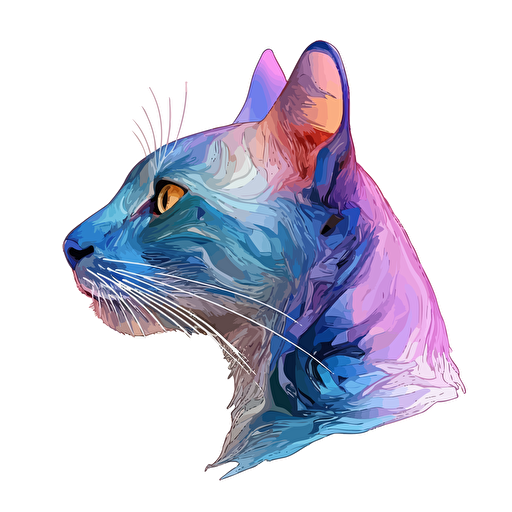 intracranial imaging of a cat, skin and brain systems are exposed and visible, style like vector art, white background