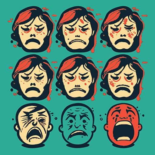 a vector illustration of the basic emotions happiness sadness anger disgust guilt surprise