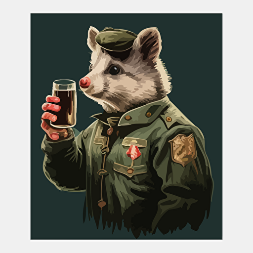 a possum drinking vodka in stalinist russian uniform vector image modern art style