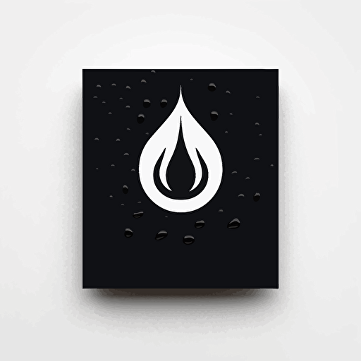 Elegant, Stylized iconic logo of a water drop falling into a black card, black vector, on white background