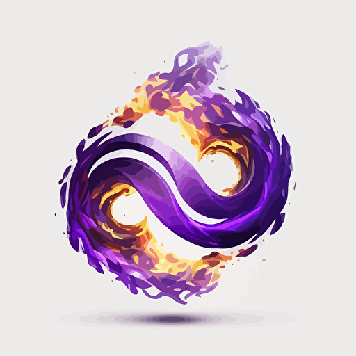 craft an sleek and minimalist, logo, infinity symbol on fire, white background, purple, vector, no shadows