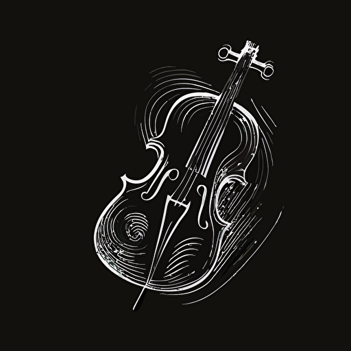minimal white line logo of a violin black background, vector