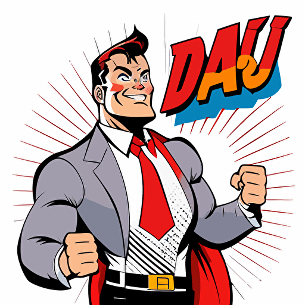 Superhero dad wearing a tie, Clipart, Enthusiastic, Primary Color, Disney, Contour, Vector, White Background, Detailed