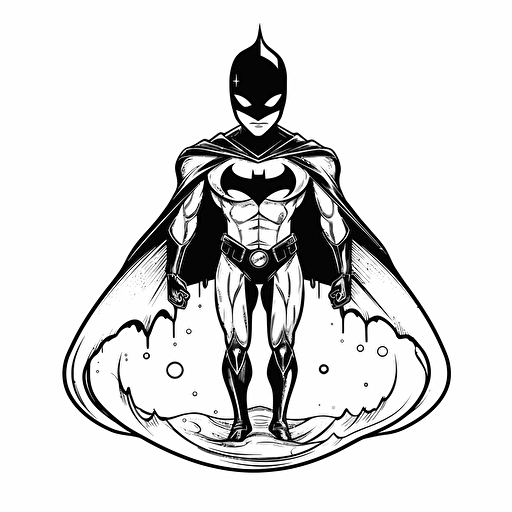 a water drop superhero, vector draw, balck and white, outline