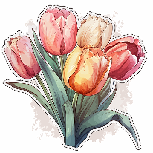 watercolor vector illustration boho tulips sticker white background