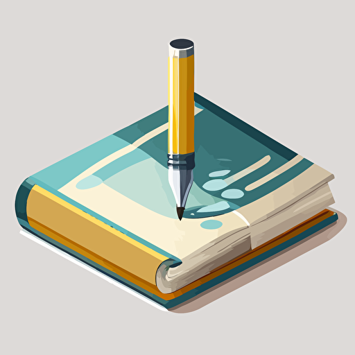 A fountain pen wrting in a book, vector icon, transparent background