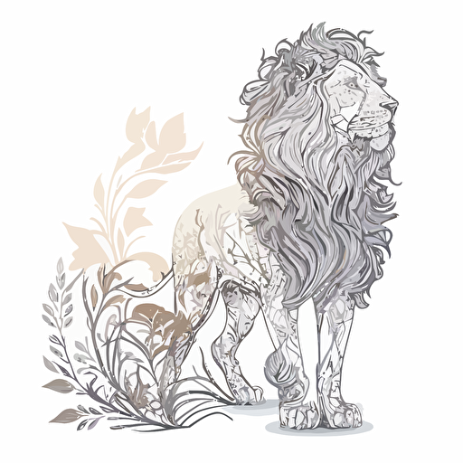 Lion, sticker, triumohant, anime, contour, vector, white background, detailed