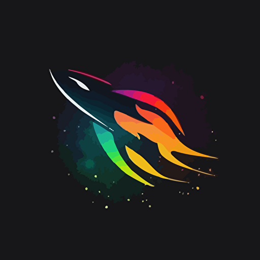flat vector adobe illustartion 2d hd logo for a social media company that incorporates a flying comet shape using clean simple done in bright colors black background, cold feeling, futuristic feeling, out of this world feeling, logo like space x company as inspiration