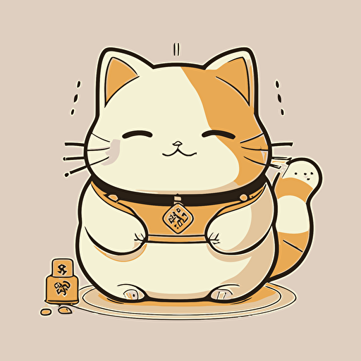 fat Maneki Neko with original color and backgroud casino room , cute ,simple vector,cartoon ,3