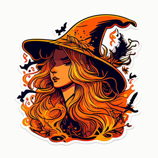 Witch mystery, Sticker, Lovely, Warm Colors, Pop Art, Contour, Vector, White Background, Detailed