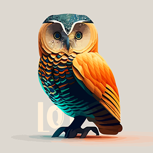 a minimal vector logotype of an owl, low details, 3 colors, art by Paula Scher