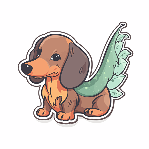 cute smiling anime style dachshund with lizard scales and wings sticker vector white background