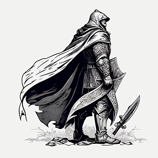 Man in armor and cape doodle vector ilustration black and white