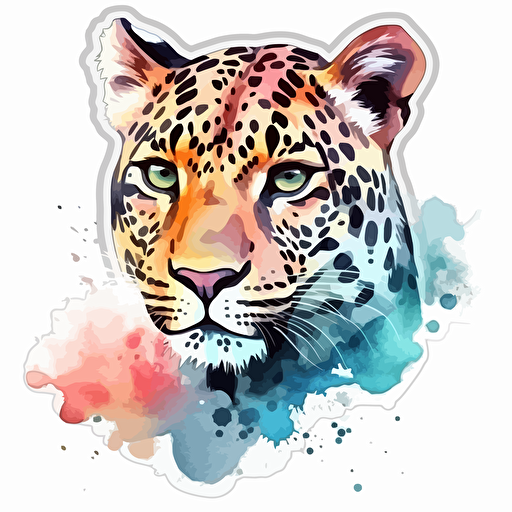 Watercolor vector illustration leopard muted colors sticker white background
