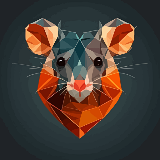 vector style minimalistic color schemes of a frontal view faceted rat head resembling a heart