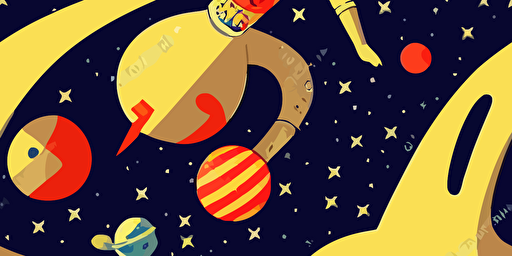 vector cartoon illustration style spacesuits floating on a starry background, paper texture