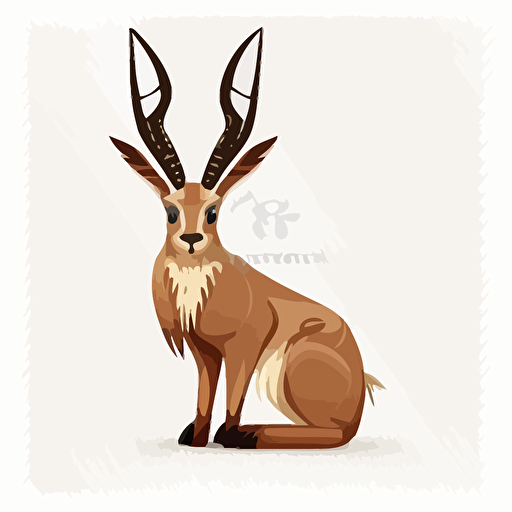 Adorable jackalope with big horns, vector logo, vector art, 2d, simple cartoon, white background