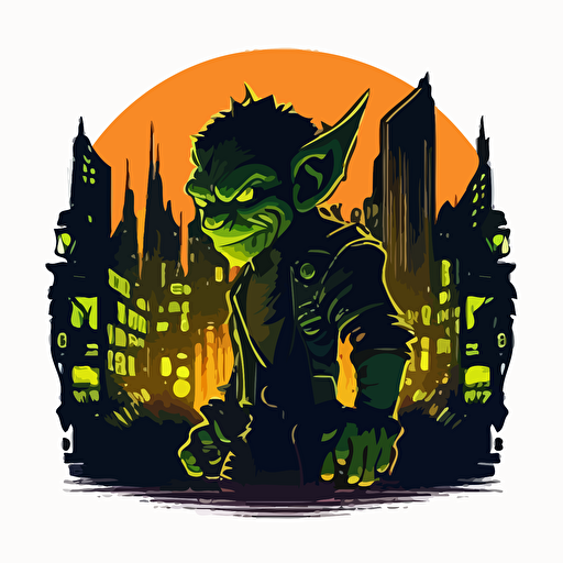 goblin in neon city, vector logo, vector art, emblem, simple cartoon, 2d, no text, white background