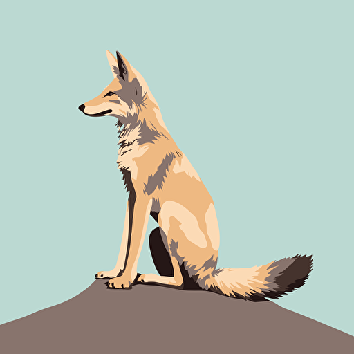 sitting coyote by tim lahan, side profile, flat colors, 2d vector art