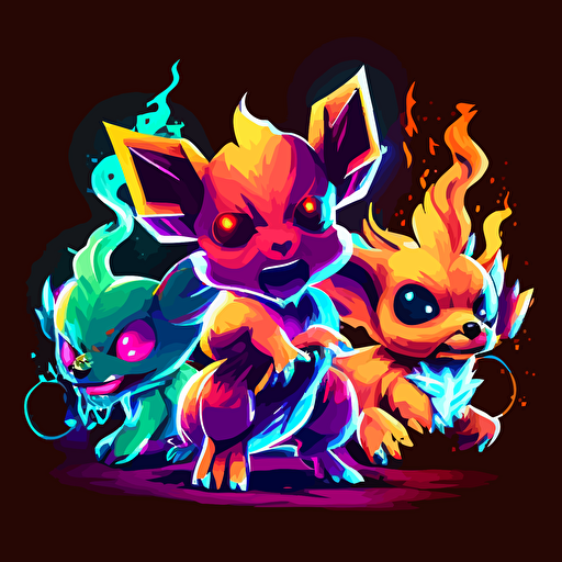 Vector art endearing and nostalgic, and the bright, saturated color, battle monsters fire type puppy dog monster with two evolved forms