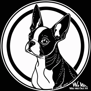 art deco style company logo of a vectorized boston terrier outline black and white vectorized
