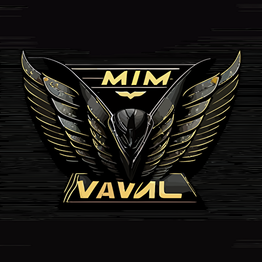 Logo design of car racing symbol, with machine wings on the sides, the name of “KMV Racing”. Modern iconic logo write vector black background