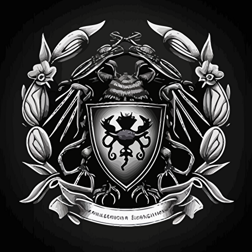 vector, maryland blue claw crab as centerpiece of black and white celtic clan crest of arms