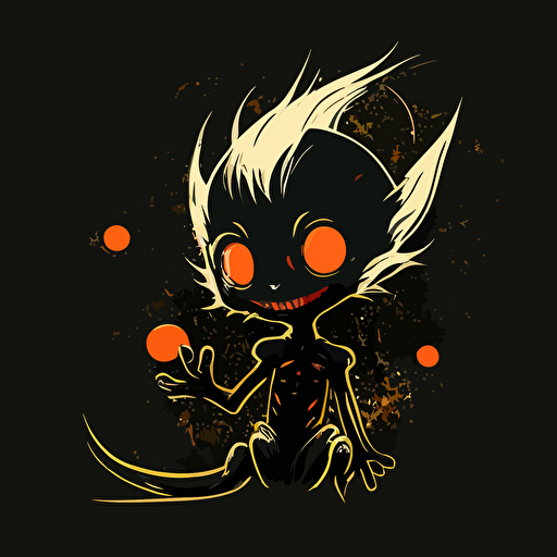 A baby fur japanese alien, happy, smiling, black background, vector art , anime style