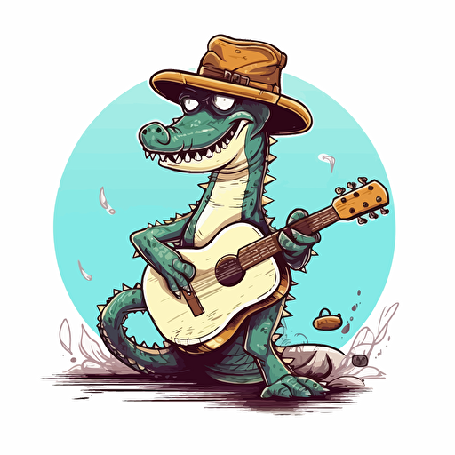 a alligator playing a banjo clip art in the style of vector art