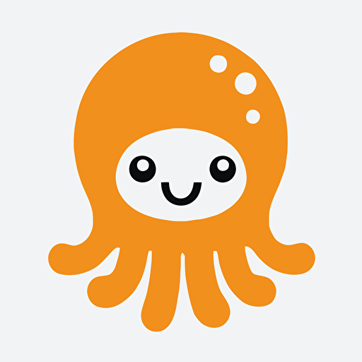 a mascot logo of a slightly smiling octopus, simple, flat, vector, orange mascot, white background