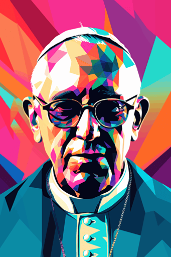 pope francis, 80s citypop style vector poster