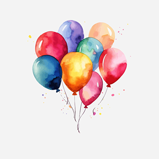 balloons, detailed, cartoon style, 2d watercolor clipart vector, creative and imaginative, hd, white background