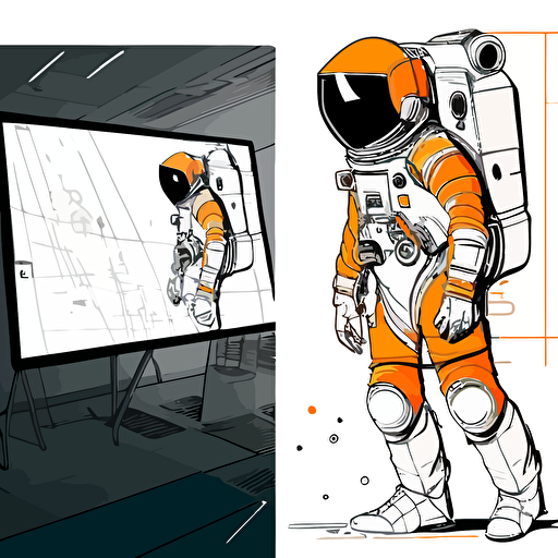 draw a 2D vector, cartoon, astronaut, a simple drawing, in color but bordered with a black line, flat drawing and without details on a white background