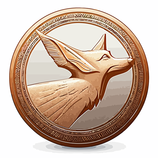 coin design with plane wings coming from right side and a fox head on the left. Simple. Vector art. Logo.