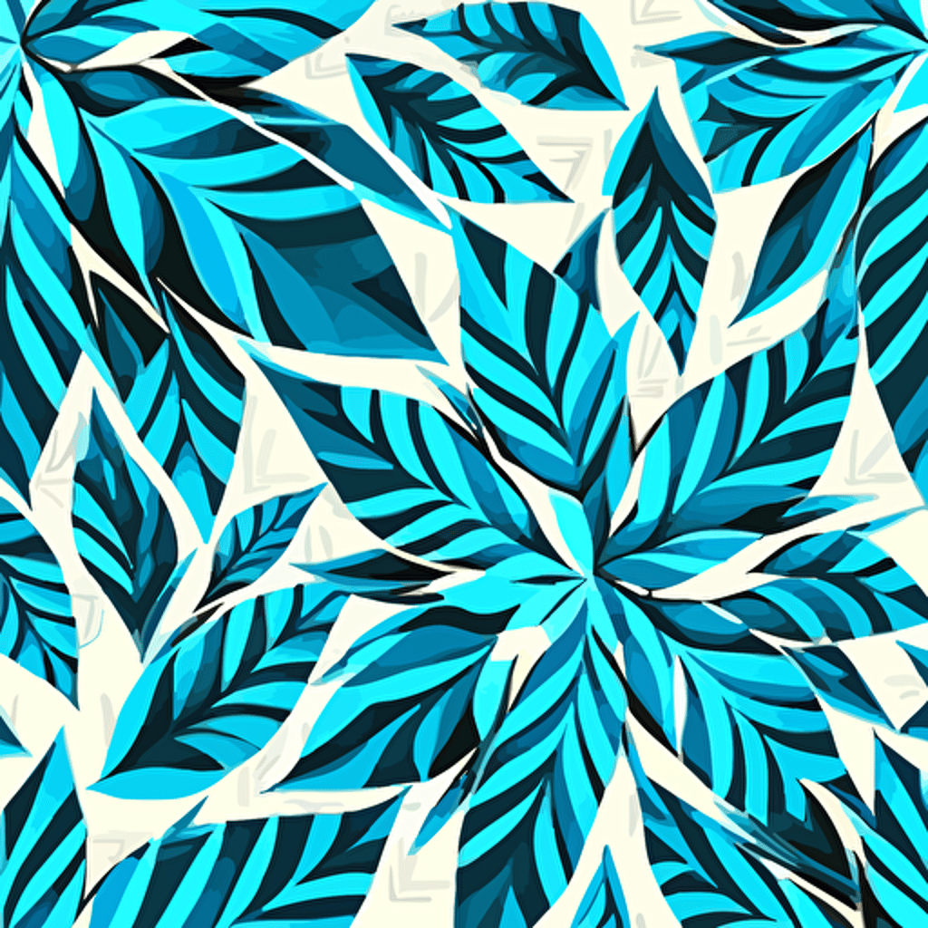 Seamless geometrical floral pattern consists of leafs and flowers. Vector stylized illustrations. harmonious bright blue color palette. geometrical