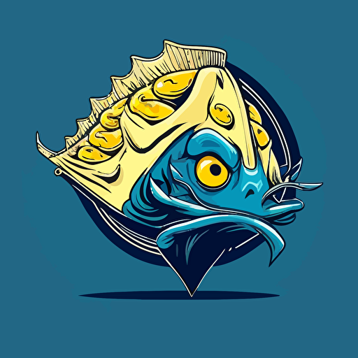 dumpling with fish head, vector logo, blue and yellow