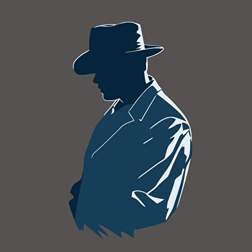silhoette of professional man, sleeves rolled up, wearing hat, blue color, gray background, simple design, vector style, white outline over silhouette